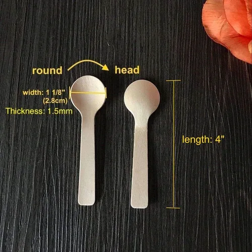Miniatura 2 de Gmark 4" Mini cucharas de madera 100 ct, madera de abedul compostable biodegradable (100pcs/bolsa) GM1042A