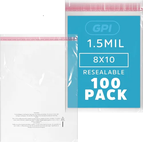 Miniatura 14 de GPI - Paquete de 100 bolsas de polietileno transparentes de 7 x 11 pulgadas, 1.5 mil. - Bolsas de polietileno resellables con tira adhesiva