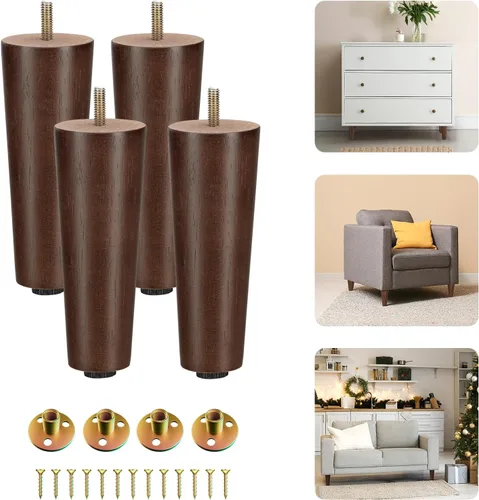 Yes4All Juego de 4 patas de muebles de madera redondas de 6 pulgadas, pies de repuesto ajustables para sofá, cama, cómoda y otomanas, patas cónicas
