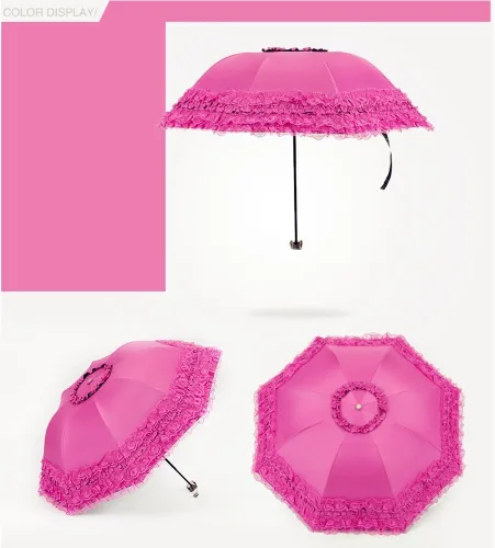 Miniatura 18 de Honeystore Paraguas plegable a prueba de rayos ultravioleta Princess Lace Parasol con cúpula anti-UV