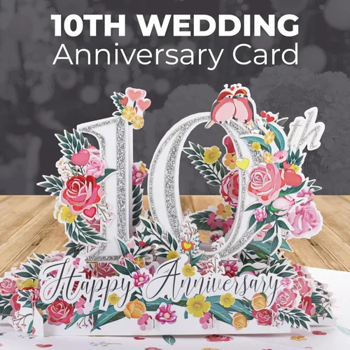 Miniatura 3 de iGifts And Cards Tarjeta de Felicitación Emergente 3D del Feliz 10º Aniversario Hito - Pareja Perfecta, Matrimonio, Boda, Elegante, Almas Gemelas