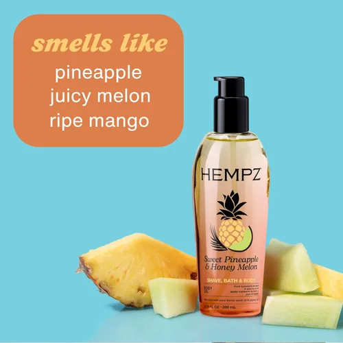 Miniatura 4 de Hempz Sweet Pineapple & Honey Melon Aceite corporal hidratante multiusos para cuerpo, aceite hidratante para baño, ducha o afeitado para piel seca