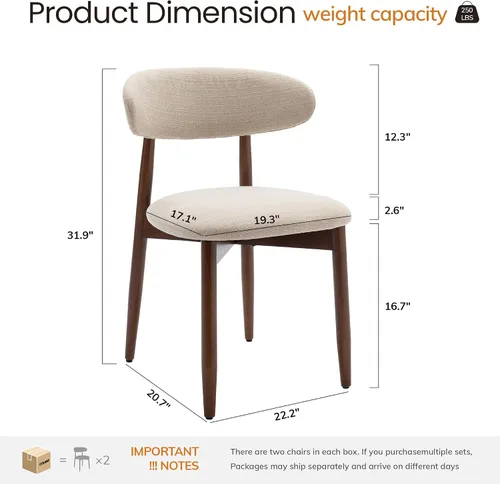 Miniatura 2 de COLAMY Mid-Century - Juego de 2 sillas de comedor de madera modernas, sillas de cocina tapizadas para interiores con asiento acolchado acogedor