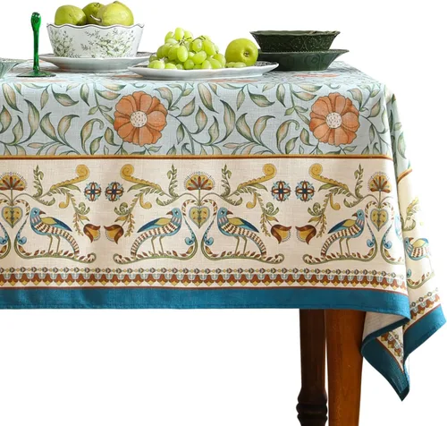 patdrea Mantel de lino francés azul de diseñador para mesa rectangular, mantel floral vintage, decoración colorida, cubierta de otoño, cocina, Wensel