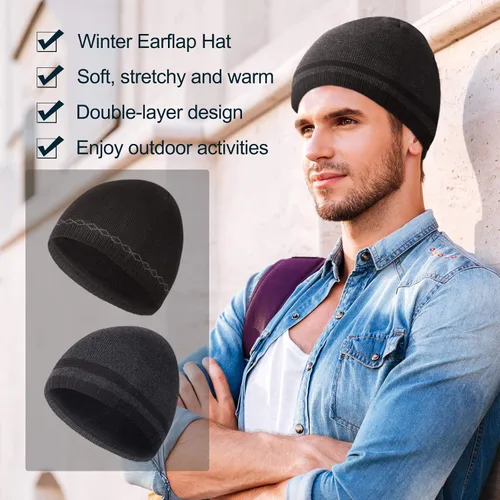 Miniatura 2 de Gorro de invierno para hombre, cálido, de punto, con puños, para esquí, calavera, forro polar