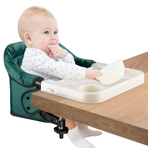 Miniatura 12 de Silla alta de gancho con bandeja de comedor extraíble, silla alta portátil de viaje para bebé, asiento de mesa plegable con clip para 6-36 meses