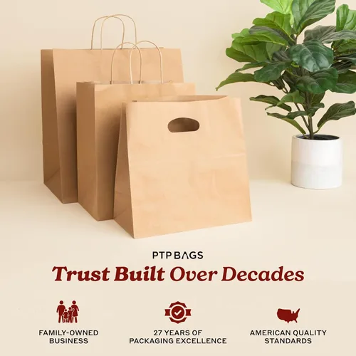 Miniatura 7 de PTP BAGS Bolsas de papel kraft de 5.75 x 3.25 x 8.3 pulgadas, bolsa reciclable de 100 GSM con asas reforzadas para recuerdos de fiesta, joyas