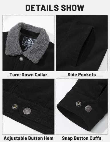 Miniatura 5 de TACVASEN Men's Corduroy Jacket Fleece Sherpa Lined Winter Coats Warm Thick Cotton Casual Trucker Cargo Jacket