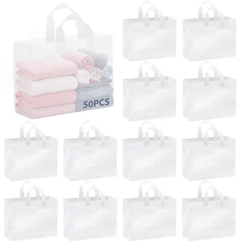 Miniatura 11 de Amylove 80 bolsas de regalo transparentes a granel con asa, bolsa de plástico esmerilado, embalaje reutilizable, envoltura de golosinas