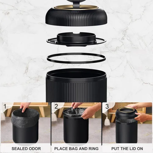 Miniatura 5 de Cubo de basura de baño con sensor de movimiento con tapa, cubo de basura automático de 3 galones/11 litros, cubo de basura negro inteligente, cubo