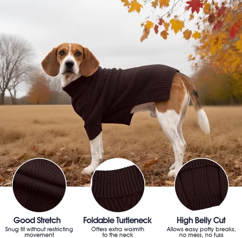 Miniatura 3 de IECOii Suéter de perro salchicha de cuello alto para perros pequeños, medianos y hembras, elástico y transpirable, abrigo de punto cálido