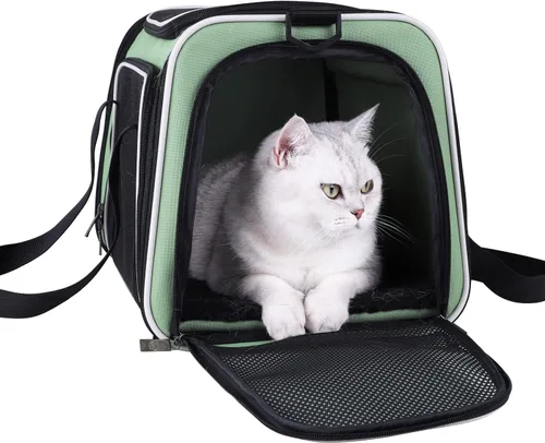 Transportador suave para gatos medianos y perros pequeños con cama acogedora, 3 puertas, entrada superior, aprobado por aerolíneas, a prueba de Menta