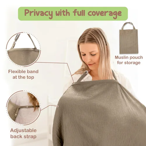Miniatura 6 de Funda y chal de lactancia 100% algodón orgánico, 43 x 28 pulgadas, funda de delantal de lactancia materna transpirable con cuello de arco