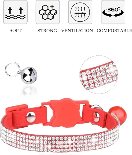 Miniatura 5 de Solmoony Breakaway - Collares de gato con campanilla, collar ajustable seguro para gatito, collares de gato para niñas y gatos con terciopelo suave