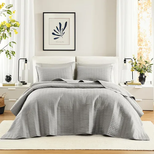 Miniatura 25 de Comfort Spaces Juego de edredón de tamaño King extragrande de color blanco de 120 x 118 pulgadas, colcha acolchada de microfibra ligera de verano