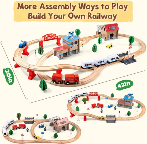 Miniatura 6 de Juego de tren eléctrico de madera para niños pequeños, 88 piezas de juguetes de vías de tren para 3, 4, 5 años, gran regalo de Navidad para niños