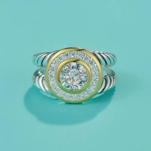 Miniatura 2 de UNY JEWEL Anillo de alambre trenzado de dos tonos con vástago dividido pavé CZ joyería inspirada en el diseñador único anillo de moda para mujer