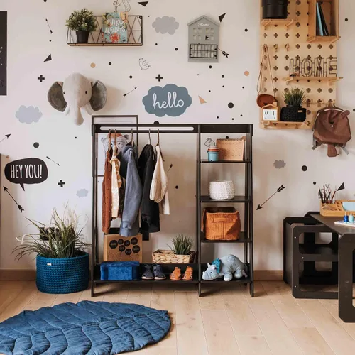 Miniatura 6 de Sweet Home from wood Armario infantil – Perchero de madera con riel colgante y estante de exhibición para niños – Muebles de vestir de bricolaje