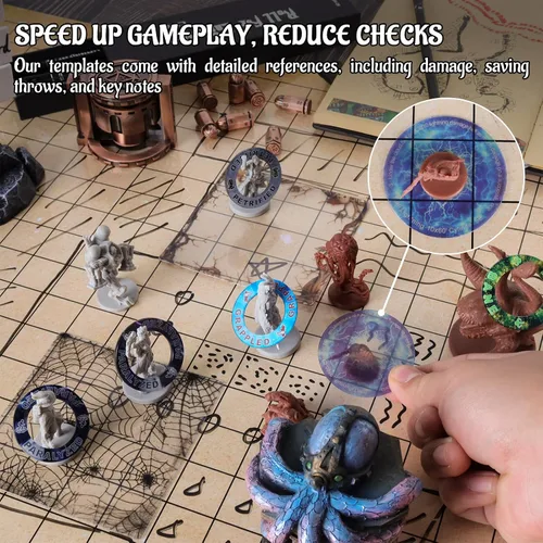 Miniatura 3 de CZYY - Plantillas de área de efecto de hechizos DND - Juego de 28 marcadores para hechizos AOE, plantillas de efectos de hechizos borrables de PVC