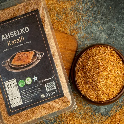 Miniatura 4 de Ahselko Kataifi - Masa filo rallada de 7.05 oz (7 onzas) – Hilos de pastelería Kadayif tostados para relleno de chocolate Kunafa, Baklava y Dubai