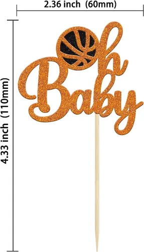 Miniatura 2 de Gyufise 24 piezas de baloncesto Oh Baby Cupcake Toppers Jugador de Baloncesto Escena Temática Púas de Fruta para Deportes Tema Babyshower Cumpleaños