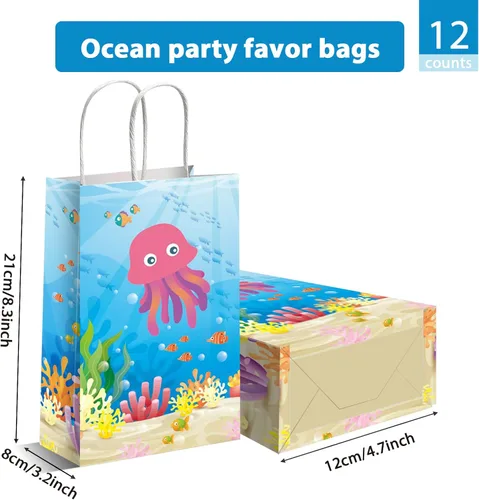 Miniatura 2 de Paquete de 12 bolsas de fiesta de animales marinos bajo el mar, bolsas de regalo para fiesta temática del océano, bolsas de golosinas para fiesta