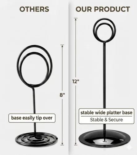 Miniatura 5 de HOHIYA Paquete de 12 soportes negros para números de mesa de 12 pulgadas, soportes para tarjetas de lugar de boda Elegantes soportes negros