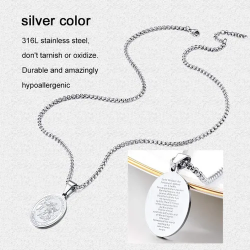Miniatura 4 de Prosteel. - Collar con dije y cadena de San Miguel Arcángel, joyería religiosa católica.