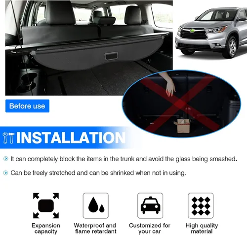 Miniatura 3 de Powerty Cubierta de Carga para Toyota Highlander 2014-2019 Accesorios, Cubierta de Maletero Retráctil Sombra Protectora de Maletero Cubierta