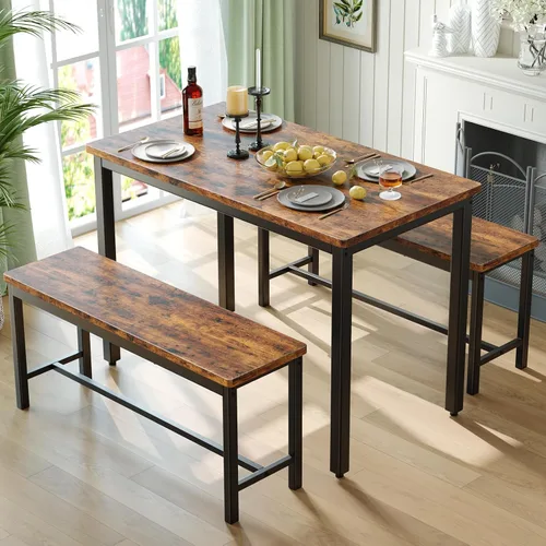Miniatura 11 de Tatub Juego de mesa de comedor para 4, juego de mesa de cocina de 3 piezas con 2 bancos, juego de comedor que ahorra espacio para rincón de desayuno