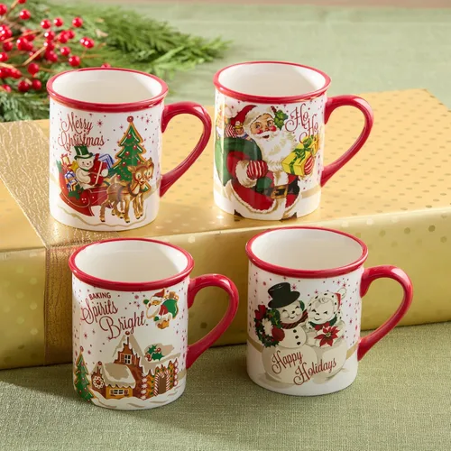 Miniatura 8 de Certified International Santa's Retro Set de 4 tazas: 5.25" x 3.75" x 4.25" 18 onzas, ideal para cacao caliente junto a la chimenea, café, un café