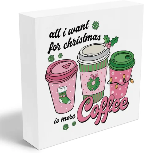 Miniatura 11 de Cartel de madera con diseño de árboles de Navidad divertidos, caja de madera con texto en inglés «Merry Christmas», arte rústico, estante