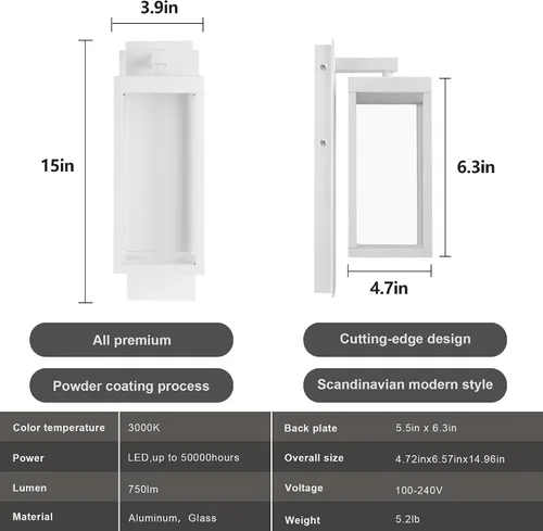 Miniatura 6 de Aplique de pared para exteriores, faroles de pared impermeables exteriores, moderna lámpara exterior negra con pantalla de vidrio transparente