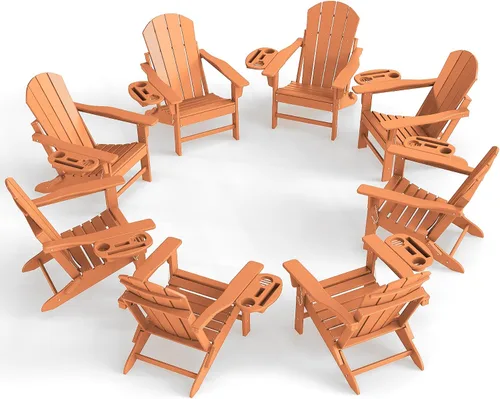 Miniatura 16 de NAVINE Juego de 2 sillas Adirondack plegables de polietileno de alta densidad con portavasos multifuncional, resistente a la intemperie, para Blanco