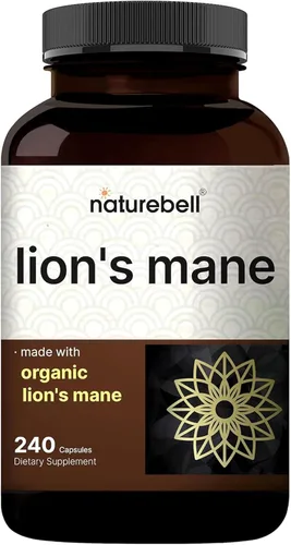 NatureBell Melena de león - 240 cápsulas - Cuerpo fructífero orgánico y micelio - Soporte cerebral, inmunológico y energético* - Extracto de alta
