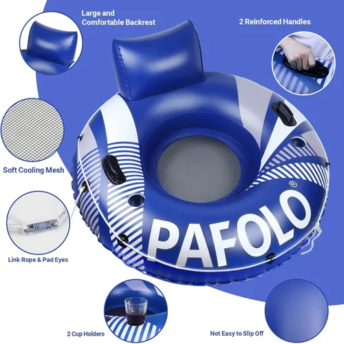 Miniatura 7 de Pool Float Adult, Inflatable River Tube Float, River Tubes for Floating Heavy Duty with Mesh Bottom, Comfortable Backrest & 2 Cup Holders & Durable