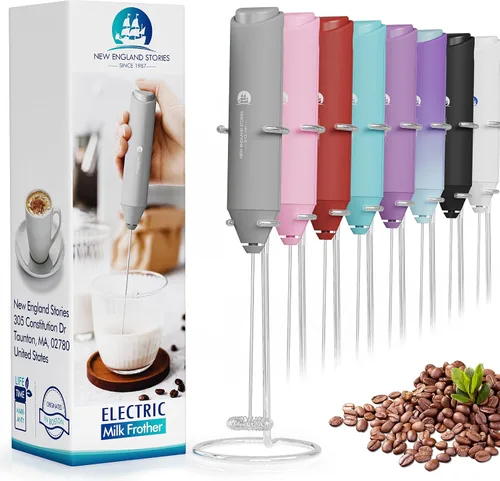Miniatura 10 de Espumador de leche de mano potente, mini batidor mezclador de bebidas para café, capuchino, café con leche, matcha, chocolate caliente, con soporte