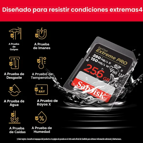 Miniatura 5 de SanDisk 256GB Extreme PRO SDXC UHS-II Tarjeta de memoria - C10, U3, V60, 6K, 4K UHD, Tarjeta SD - SDSDXEP-256G-GN4IN