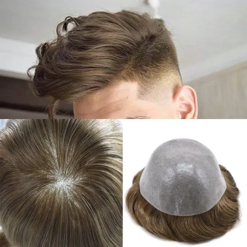 Miniatura 43 de Toupee para hombres Sistema de reemplazo de cabello humano real duradero invisible para hombre Toupee Hair Piece para hombres Poly Men Sistema