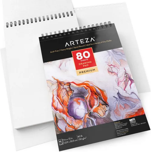 Miniatura 4 de ARTEZA Bloc de papel de dibujo, 9 x 12 pulgadas, paquete de 1, 80 hojas, libros de dibujo de artistas encuadernados en espiral, papel de dibujo