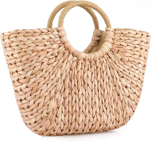 Miniatura 2 de EROUGE - Bolsa de paja tejida a mano con asa redonda para verano, estilo retro, para la playa, tejida