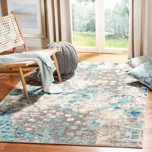 Miniatura 43 de SAFAVIEH MAD425H Madison Collection Alfombra decorativa cuadrada de 3', gris/naranja, diseño abstracto bohemio desgastado, no desprende pelusa