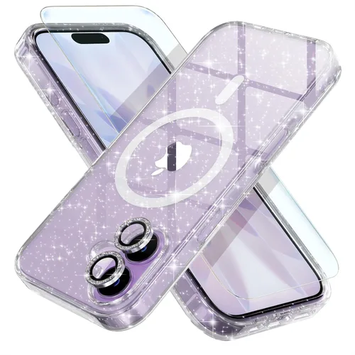 Miniatura 43 de Choiche Funda magnética para iPhone 15 Pro Max, funda transparente con purpurina brillante para mujer