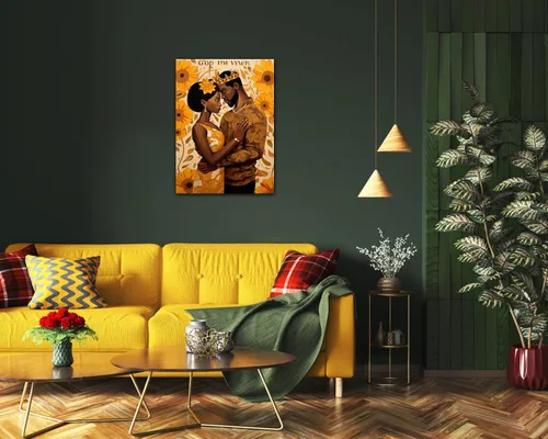 Miniatura 137 de Arte de pared afroamericano, decoración de rey y reina bailarín negro para sala de estar, arte de pareja de amor negro para dormitorio, lienzo
