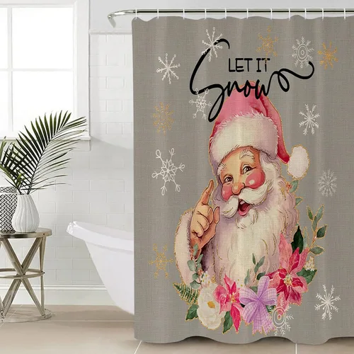 Miniatura 5 de Juego de baño de Navidad con accesorios para cortina de ducha, 36 x 72 pulgadas de largo, cortina con tapete de baño pequeño, juego de alfombra