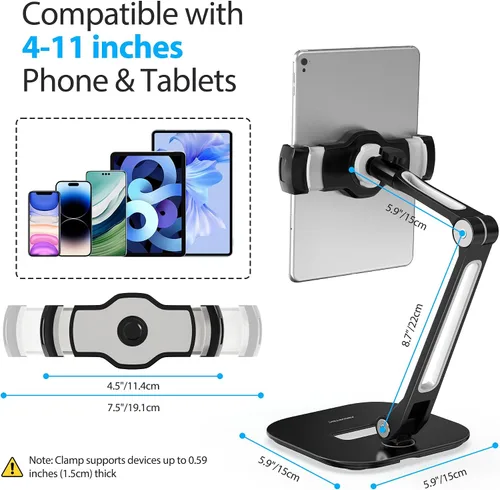 Miniatura 3 de AboveTEK Soporte para tableta, soporte ajustable para iPad multiángulo, soporte giratorio de 360° para iPad, soporte de escritorio de aluminio