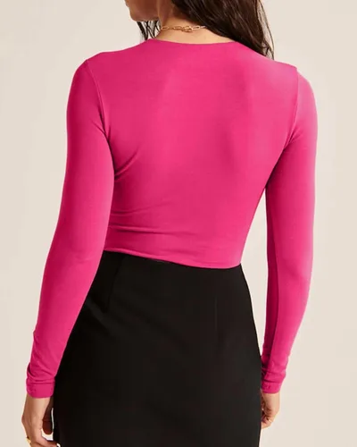 Miniatura 4 de Beumissy Camisas básicas de manga larga con cuello cuadrado para mujer, ajustadas, con doble forro