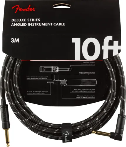 Miniatura 3 de Fender Cable de instrumentos de lujo de 10 pies, ángulo recto, tweed negro, paquete de 2