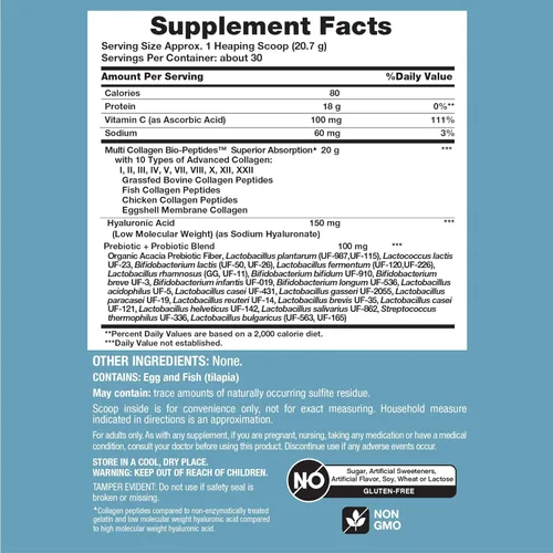 Miniatura 8 de NeoCell Polvo de biopéptidos multicolágeno 22 onzas Avanzado con ácido hialurónico y vitamina C 10 súper tipos de colágeno Absorción