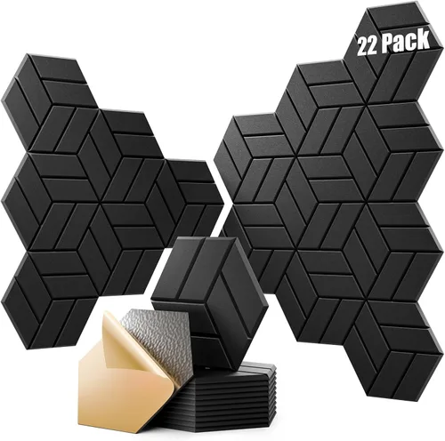 Miniatura 23 de 12 paneles acústicos autoadhesivos, paneles de espuma a prueba de sonido de 12 x 10 x 0.4 pulgadas para paredes, paneles de pared hexagonales Negro